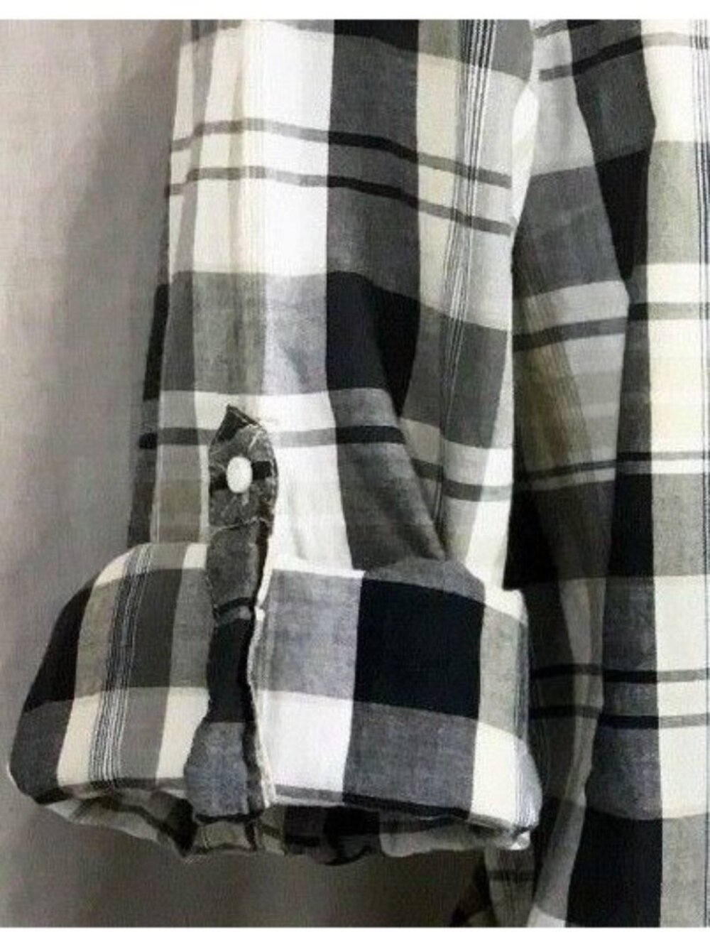 90 Grunge Button Down Shirt Mens L Neutral Gray Plaid Tailored Fit Cabincore VTG - Picture 9 of 12